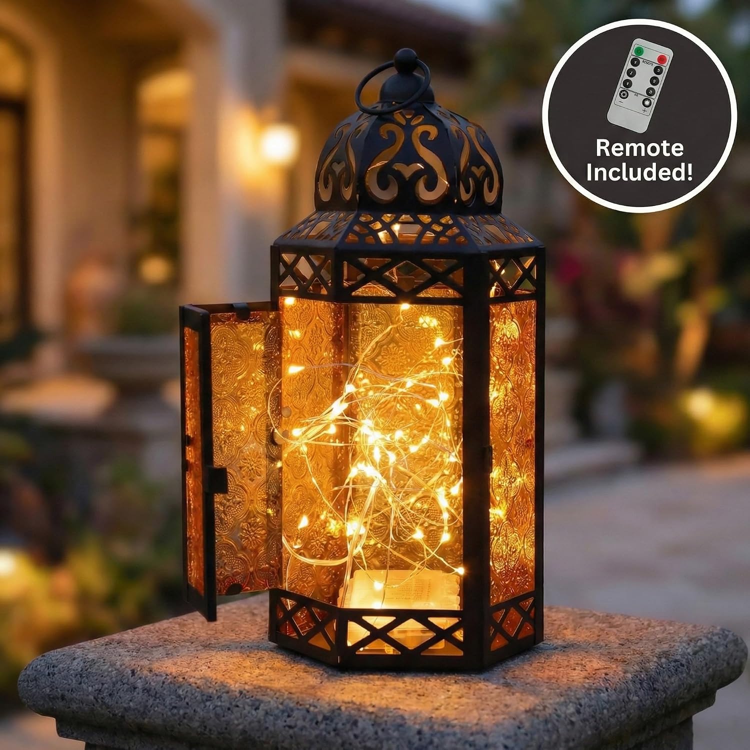 Vela Lanterns Decorative Indoor LED Light Halloween Holder, Amber, L, 2-PK | Orange Fall Decorations, Fantasy Moroccan