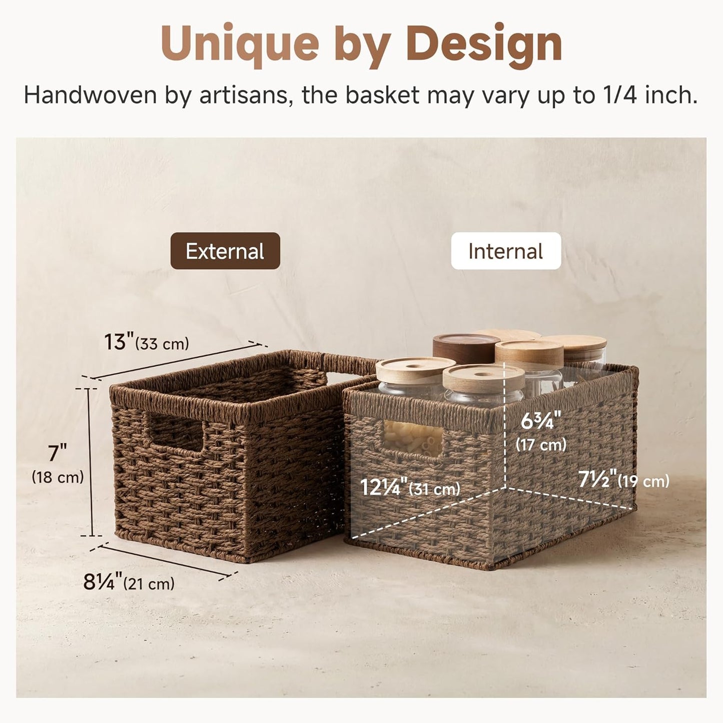 Rectangular Wicker Baskets / Dark Brown / 2 x 13 / Set of 2