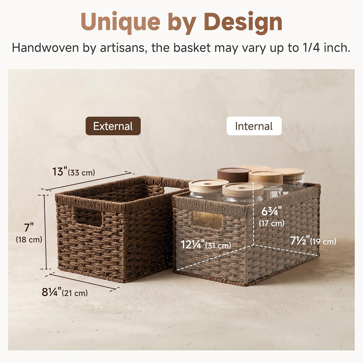 Rectangular Wicker Baskets / Dark Brown / 2 x 13 / Set of 2