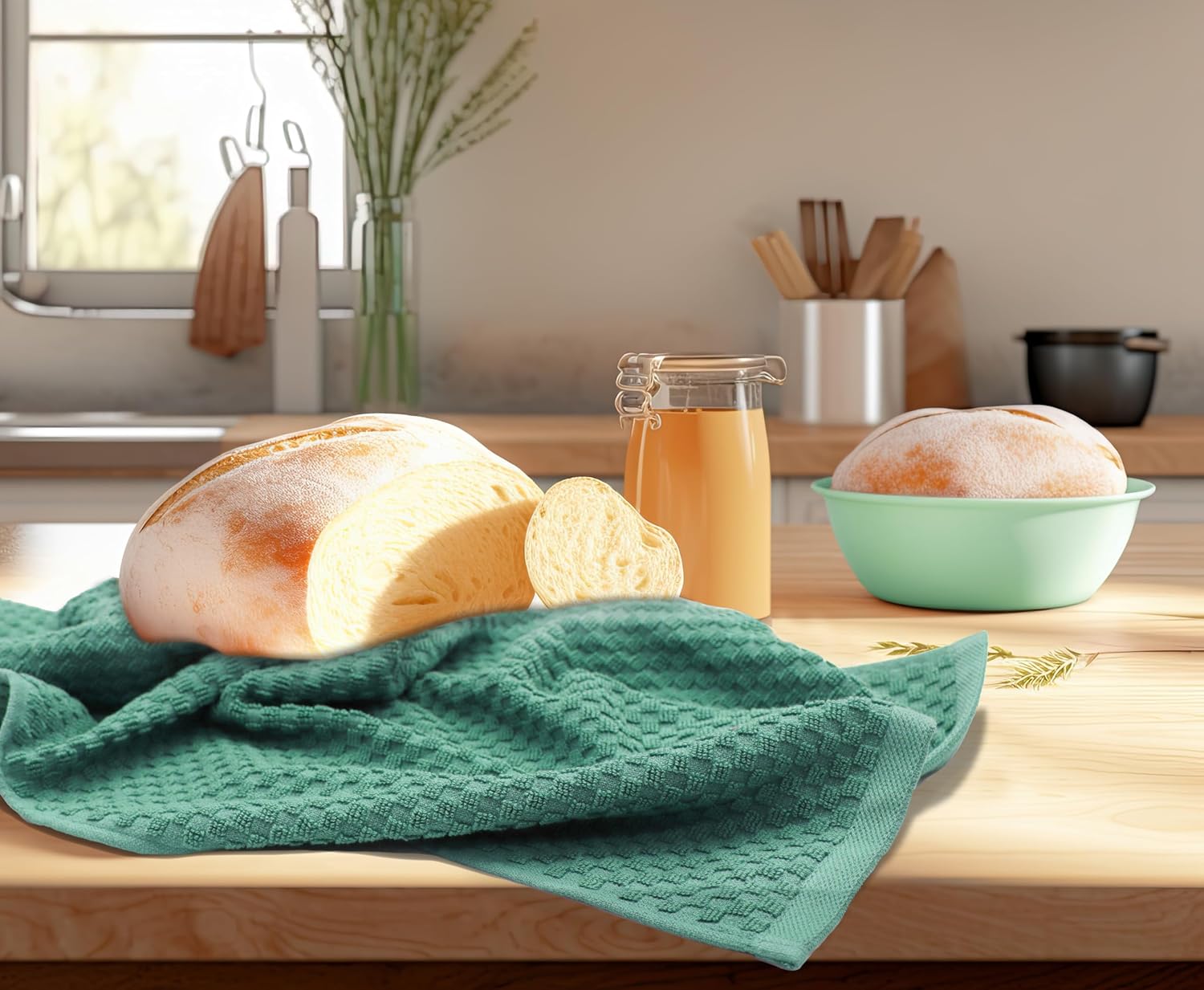 COTTON CRAFT Amazing Kitchen Towel - 12 Pack 100% Cotton Waffle Terry Towel | Seafoam 16x28 inch Euro Café Waffle Weave