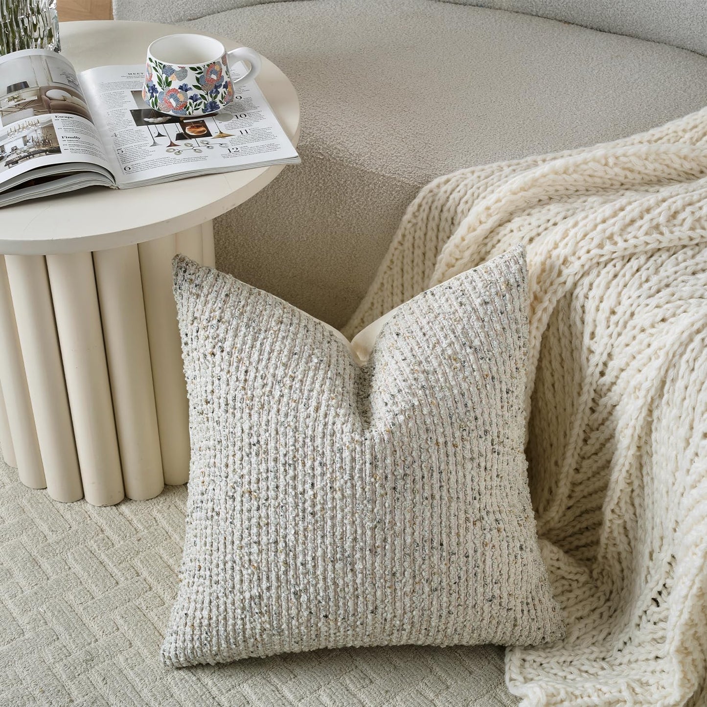 Striped Throw Pillow Covers Cream Grey Textured Boucle Chic / Grey & Cream / 18 x 18 / Set of 2
