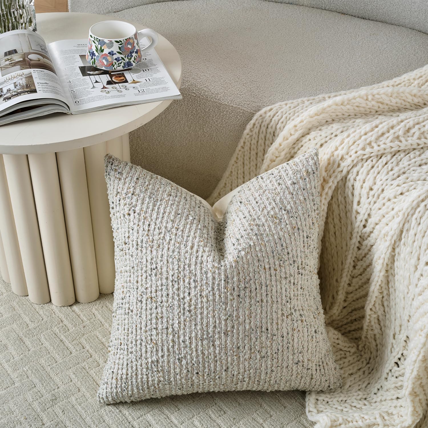 Striped Throw Pillow Covers Cream Grey Textured Boucle Chic / Grey & Cream / 18 x 18 / Set of 2