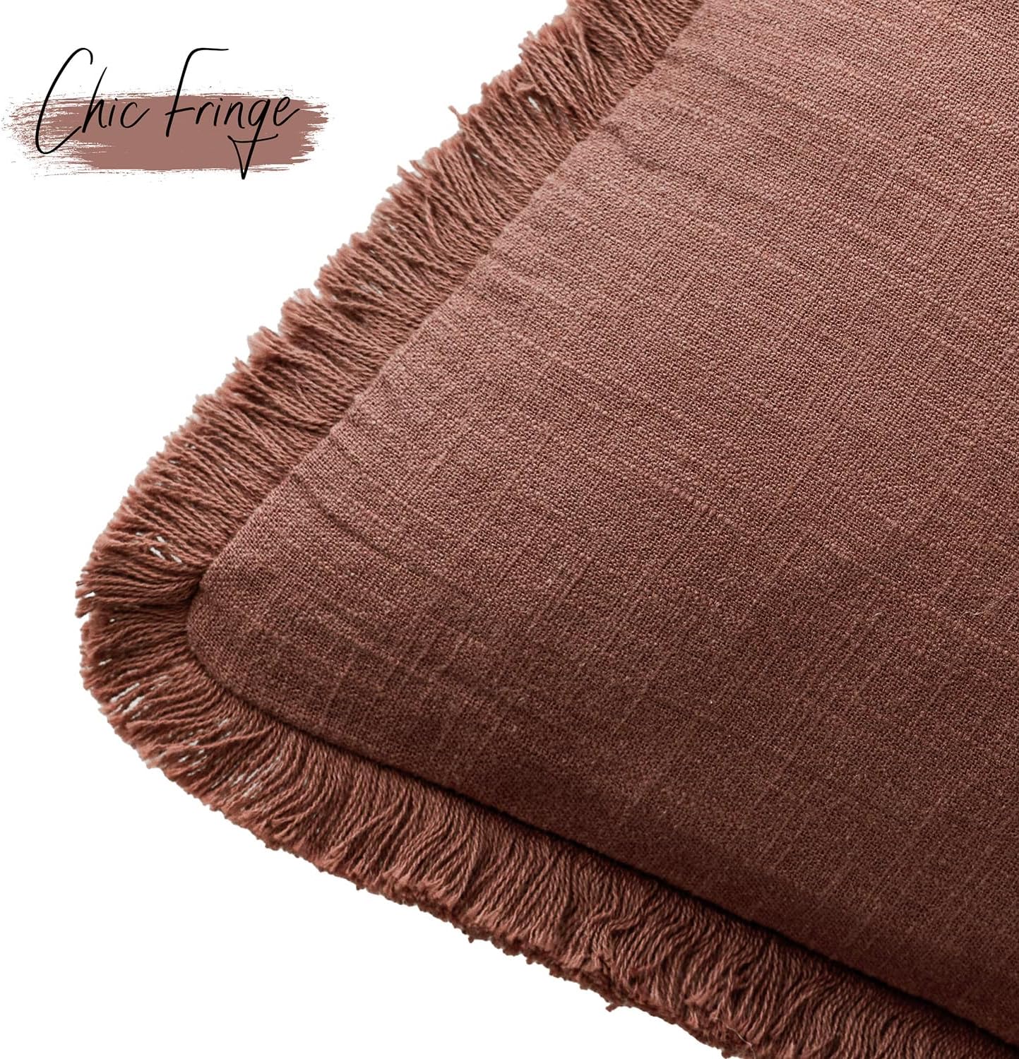 Decorative Linen Fringe Throw Pillow Covers Boho Farmhouse / 18 x 18 / Autumn Glaze / Set of 2