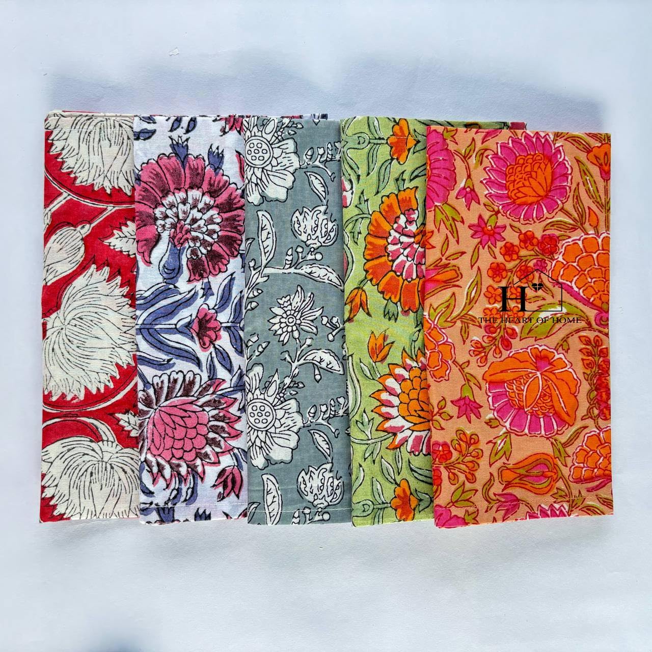 Assorted Mix and Match Hand Block Floral 100% Cotton Cloth Napkins Perfect for Kids,Wedding Events,Home Parties and