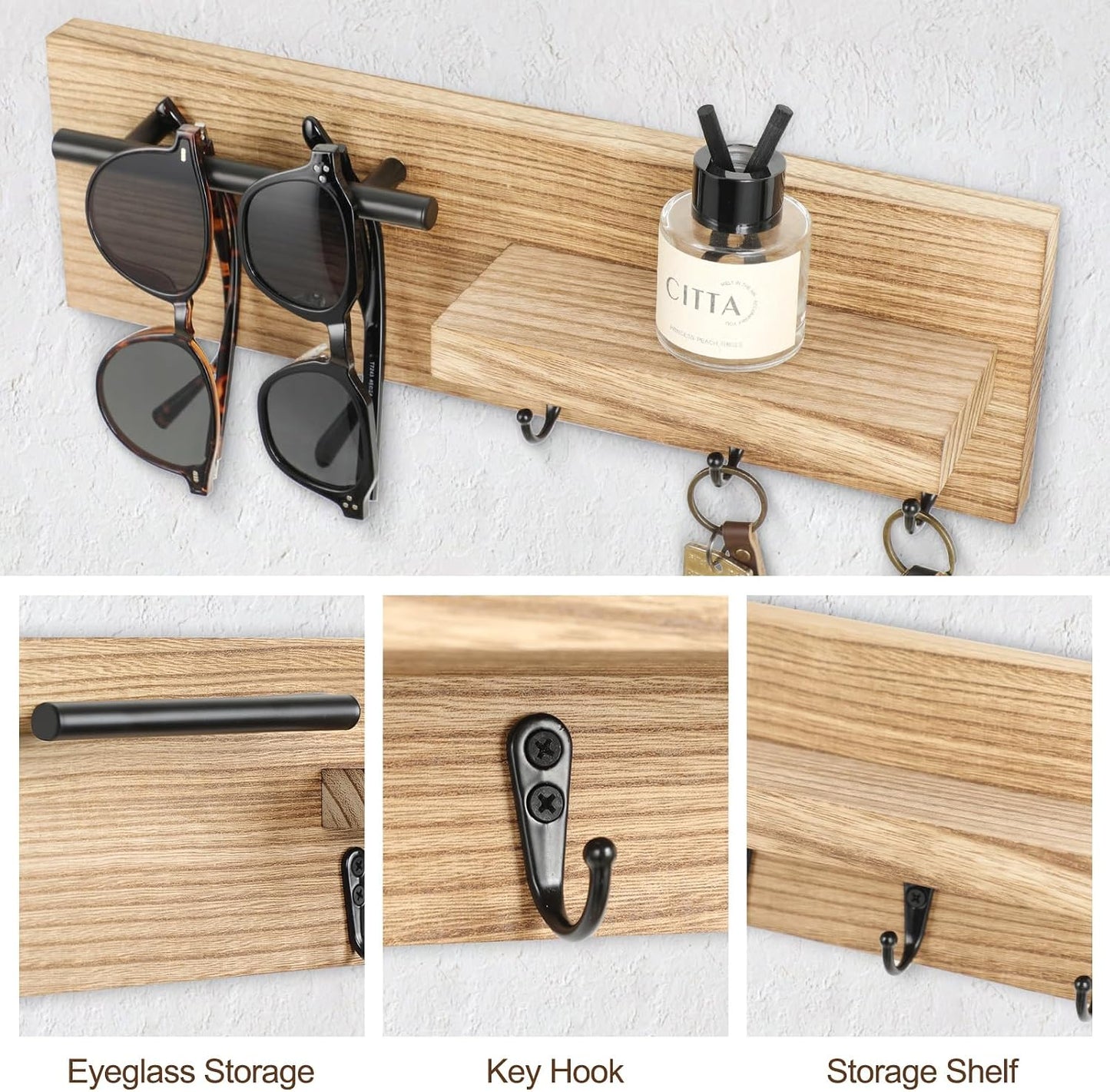 3 Hooks / Key Holder / Wood