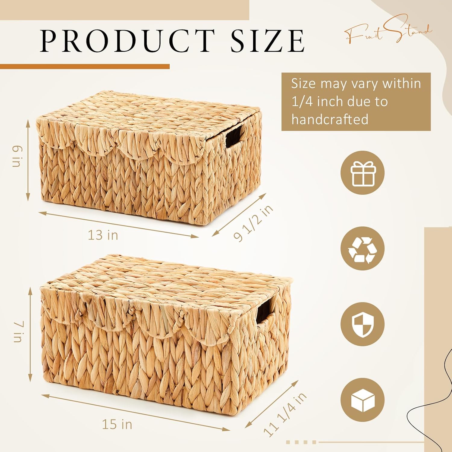 Scalloped Edge Wicker Basket Set / Water Hyacinth / Set of 2