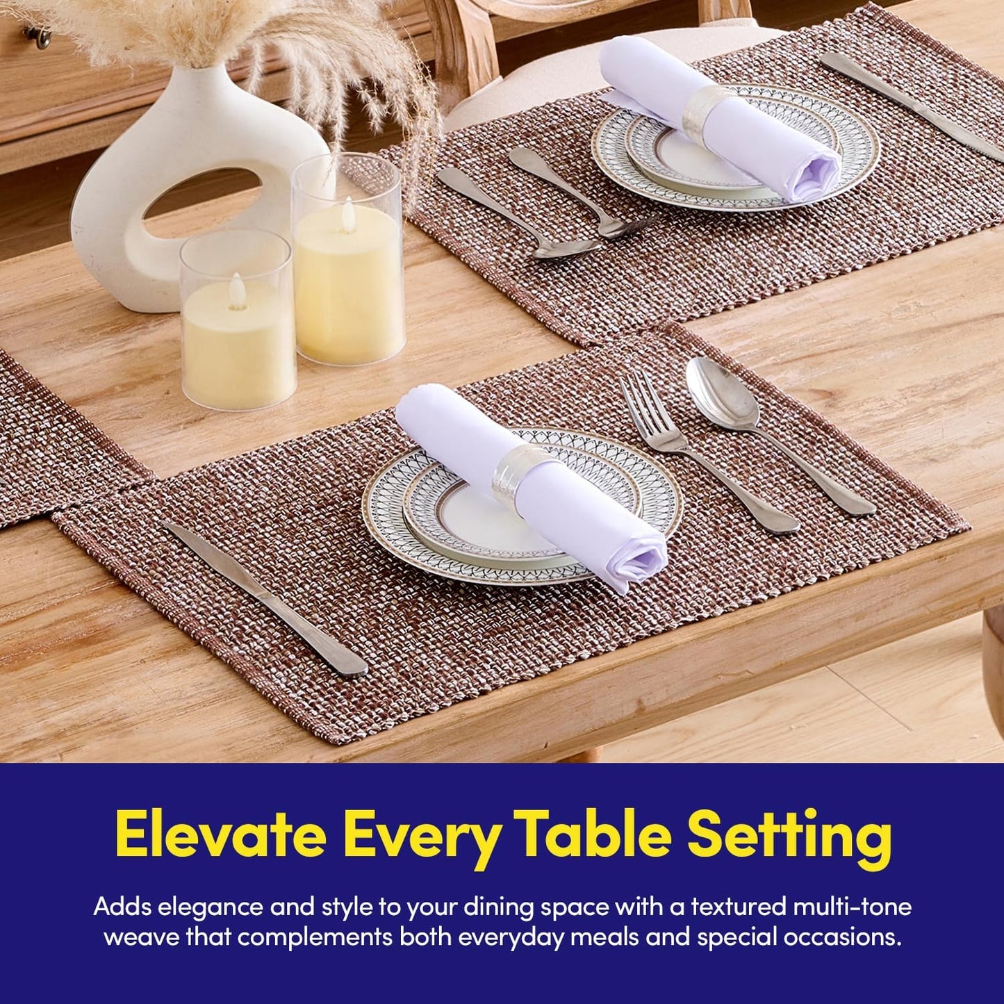 Sweet Home Collection 100% Cotton Placemats for Dining Room Rectangle Two Tone Woven Fabric 13" x 19" Soft Durable