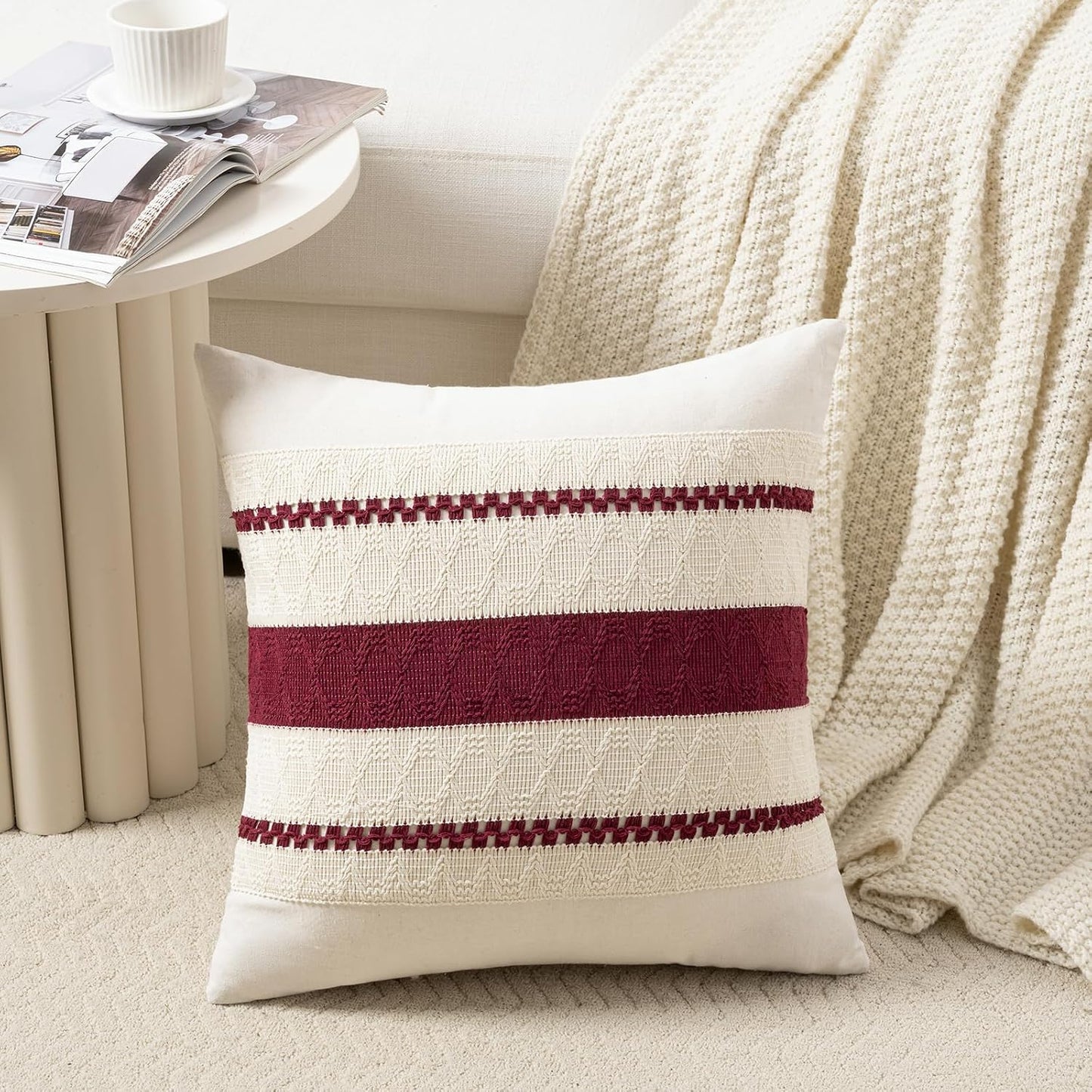 Boho Decorative Throw Pillow Covers / 18 x 18 / Burgundy / Set of 2