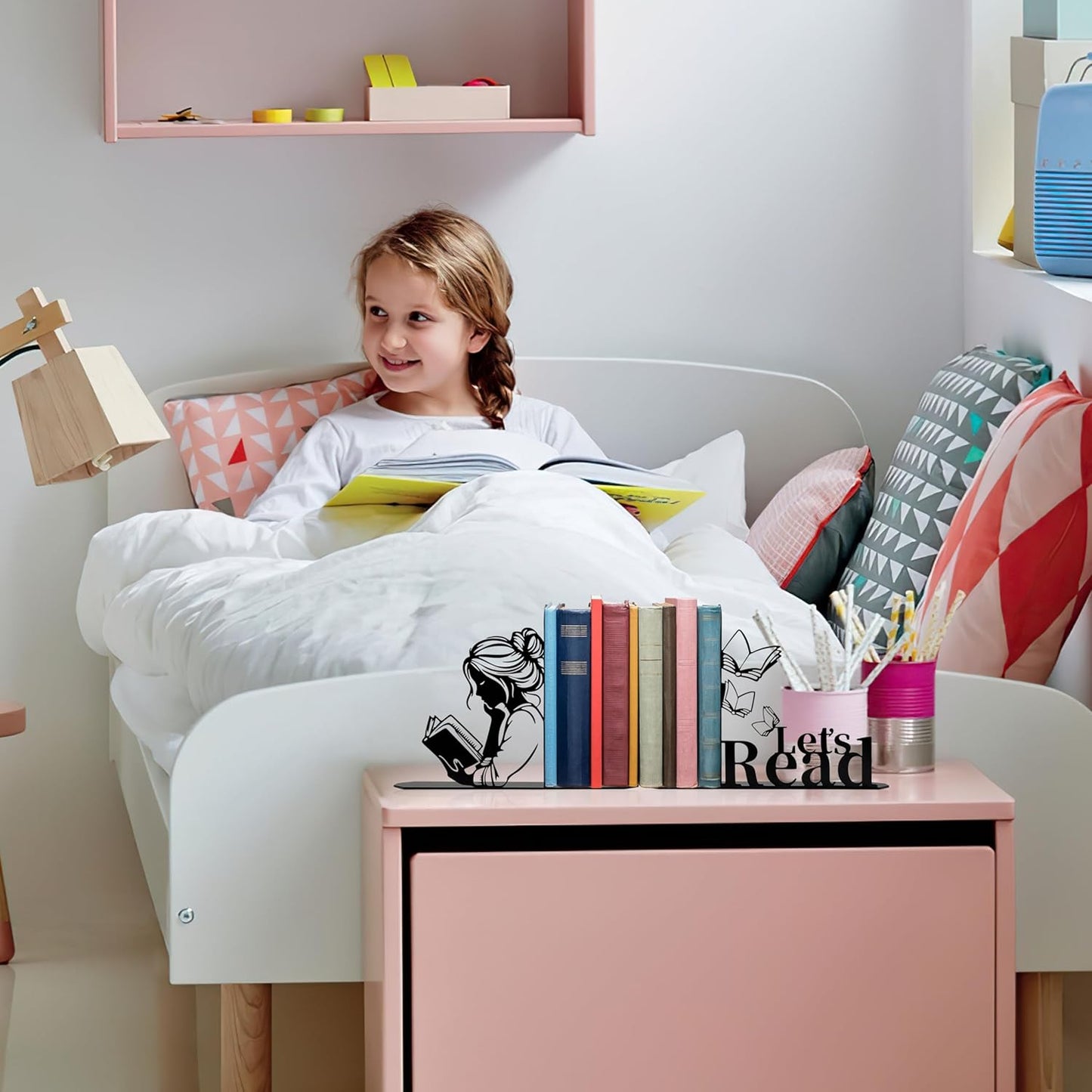 Metal Girl Reading Book Bookends / Black