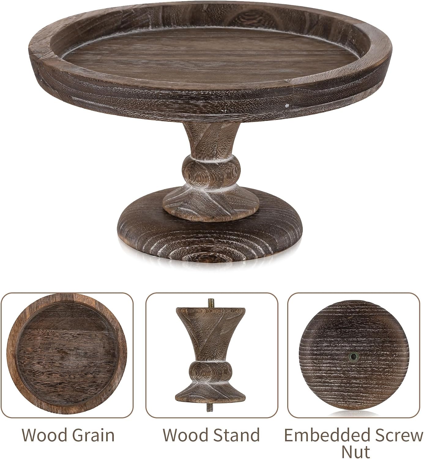 Rustic Wooden Risers Round Decorative Pedestal Plate Stand Holder Tray