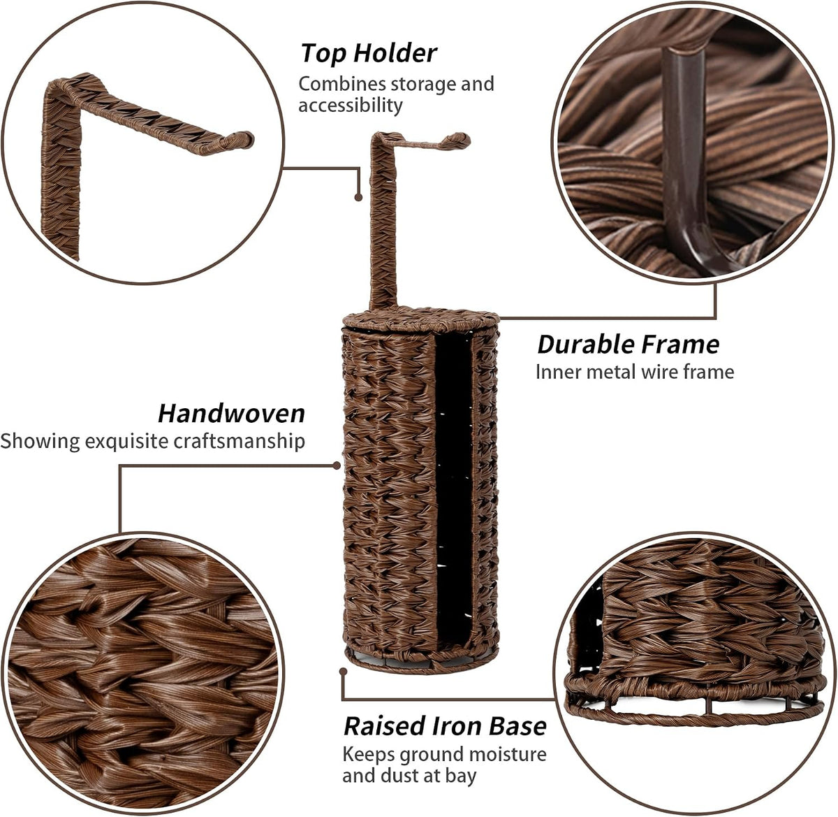 GRANNY SAYS Wicker Free Standing Toilet Paper Holder Stand with Storage | Modern Covered Toilet Paper Stand for 4 Rolls