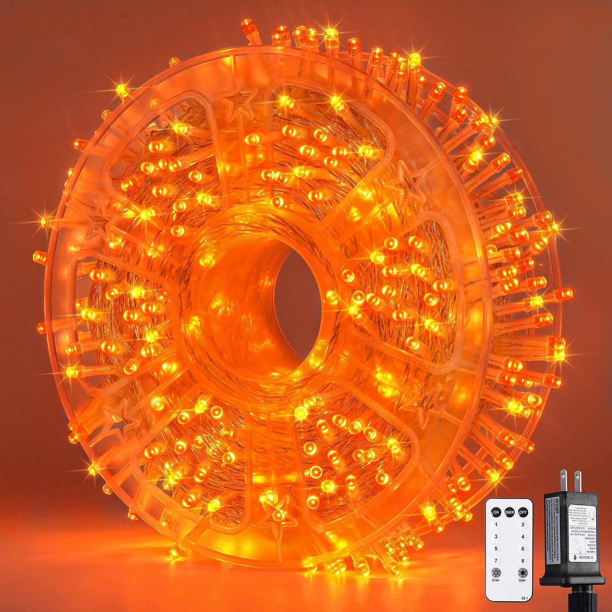 JMEXSUSS 400 LED Orange Lights for Halloween Decor, Plug in with Remote