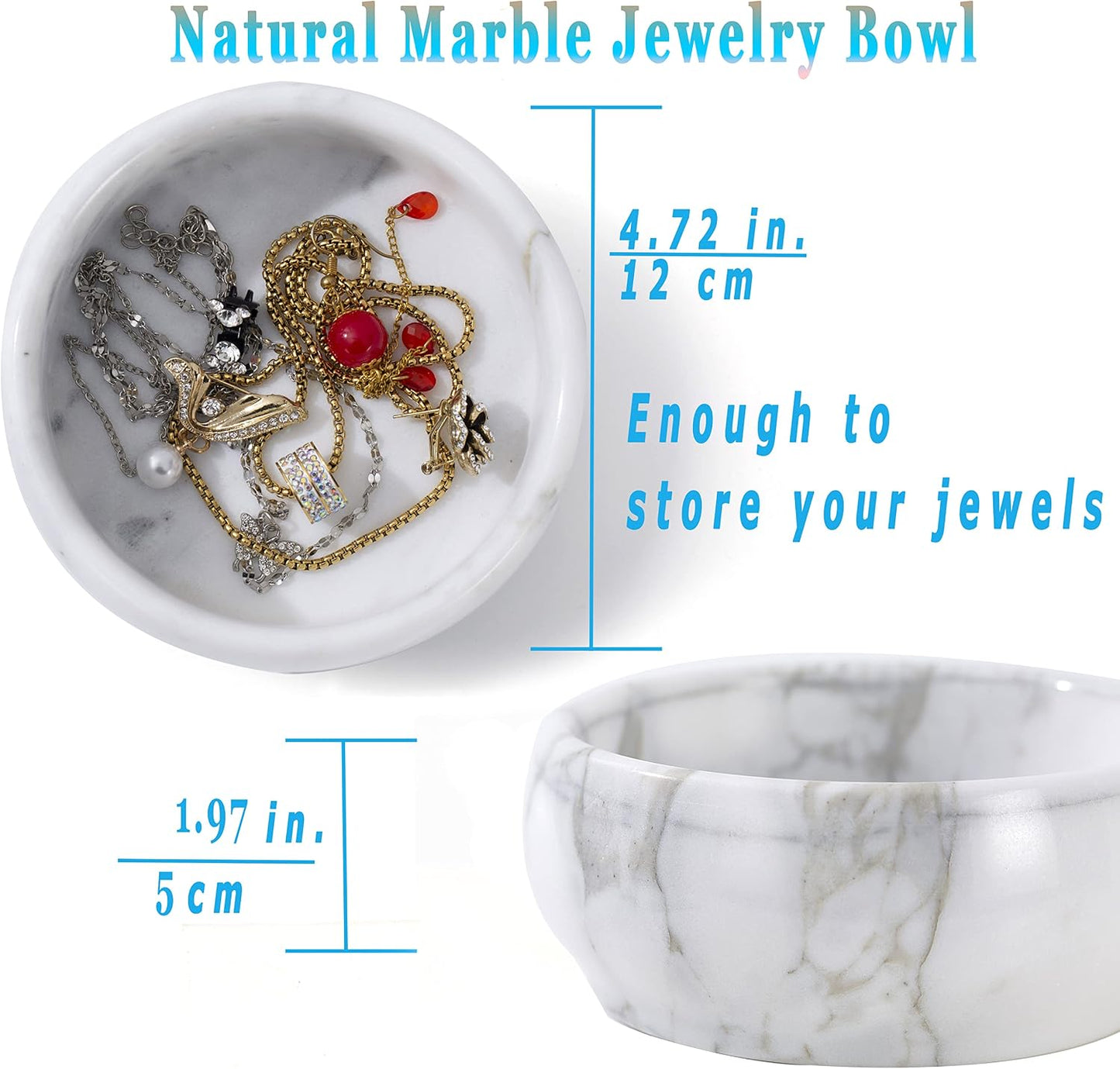 Rings Holder / Marble Jewelry Dish / White & Light-grey