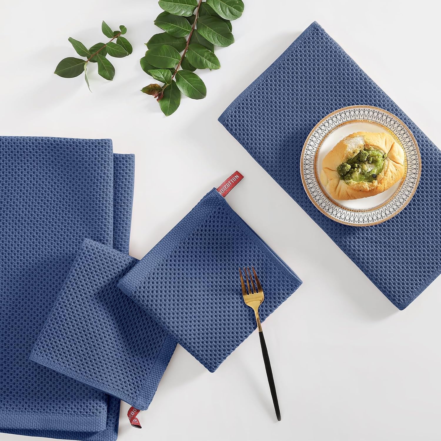 Homaxy 10 Pack 100% Cotton Kitchen Towels and Dishcloths Set, Navy Blue | 12 x 12 Inches and 13 x 28 Inches Kitchen