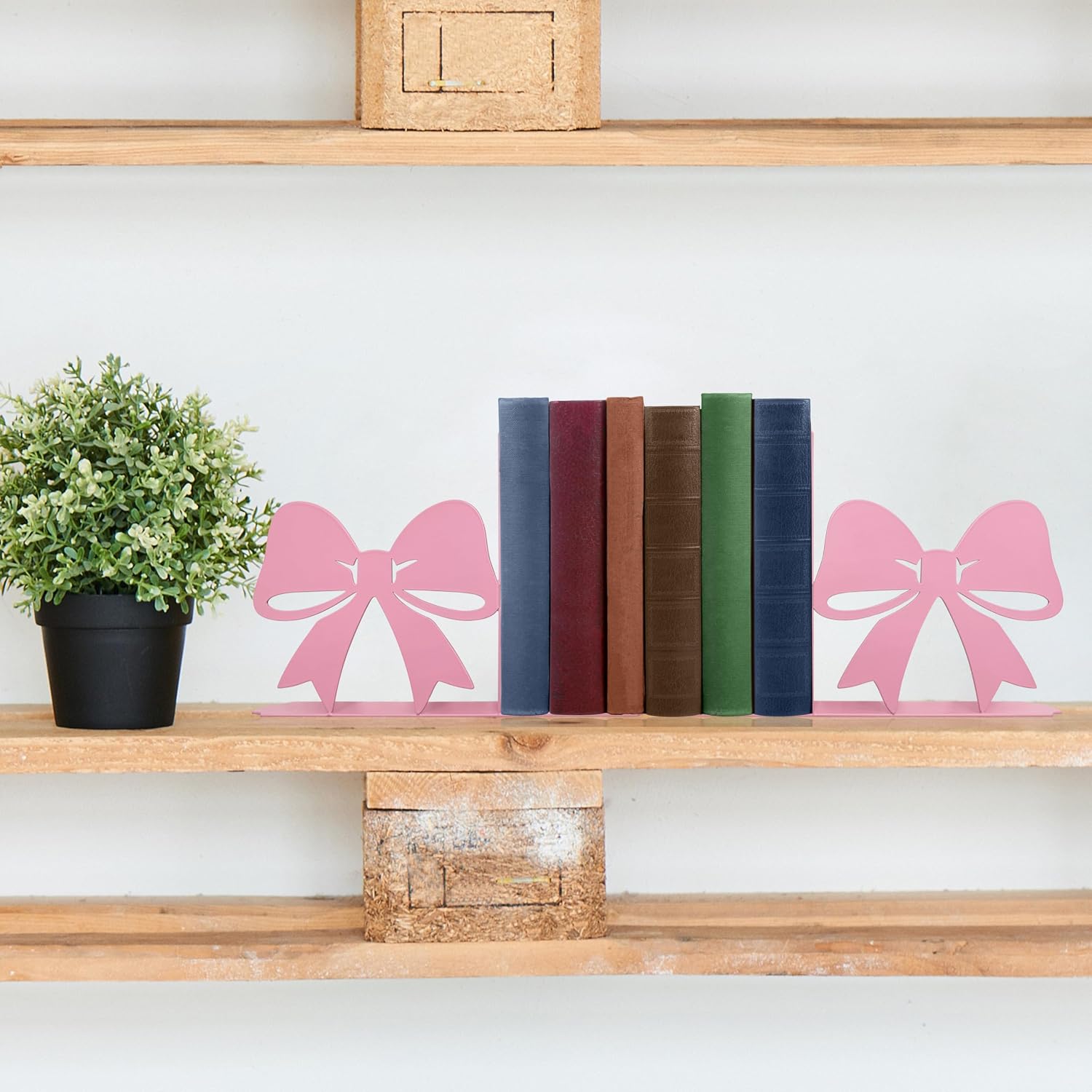 Bow Decor Metal Bookends / Pink