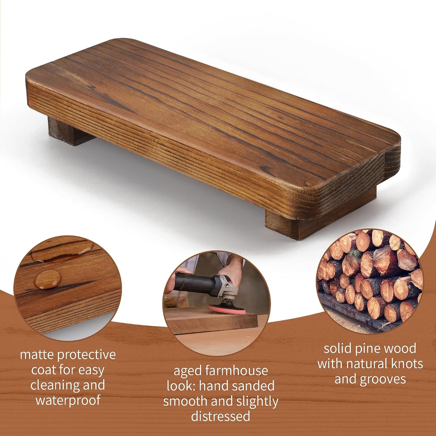 Farmhouse Wood Tray Rustic Wooden Pedestal Decorative Wood Riser / Dark Brown / 3.9"lx 1.6"W x 9"H