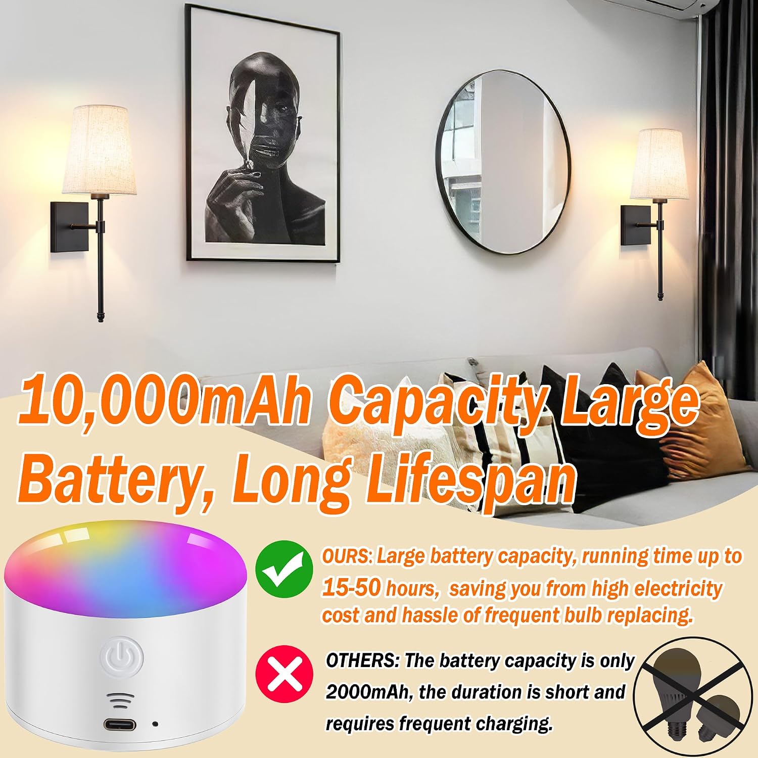 Battery Operated Wall Sconce Light Set Of Two, Battery Operated Sconces Wall Lighting Indoor Wireless Wall Sconce With