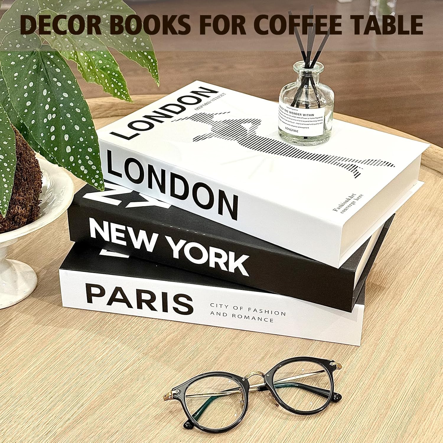 Decorative Books / Stylish Bookshelf and Office Living Room and White Fake Books / Black