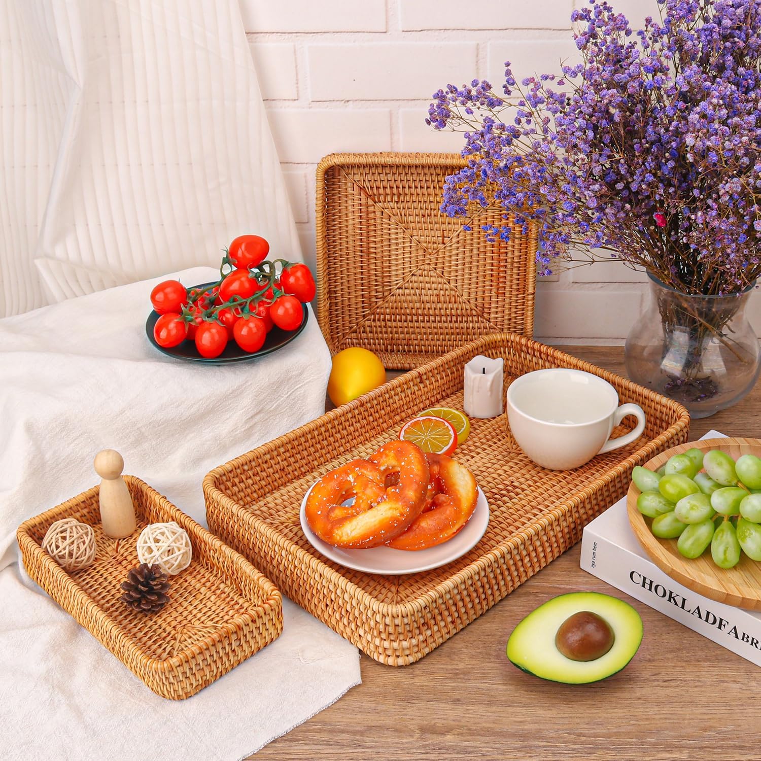 Handwoven Rattan Serving Tray / Set of 3