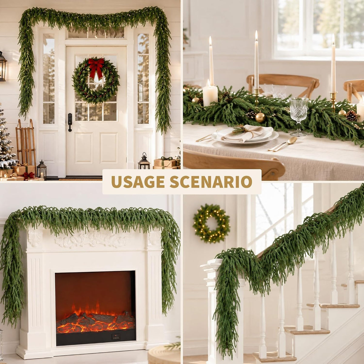 9FT Christmas Norfolk Pine Garland Real Touch for Mantle Decoration | Artificial Realistic Winter Greenery Garland for