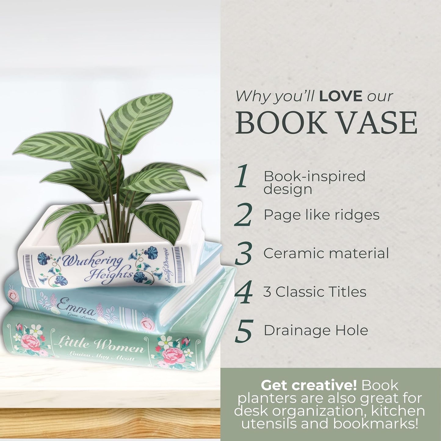 Steel Mill & Co Small Book-Shaped Decorative Ceramic Planter