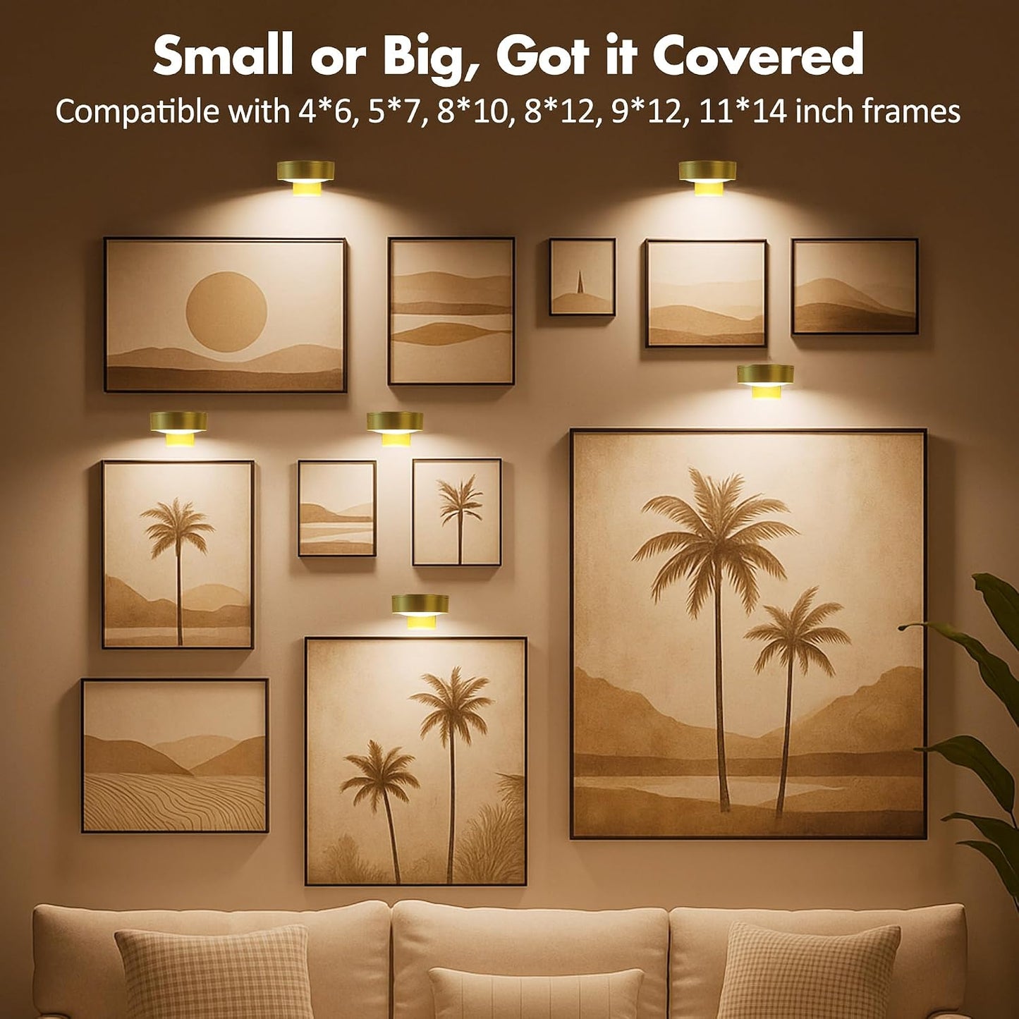 Picture Lights for Wall, Wireless Poster Lights Battery Operated, Gold | LED Magnetic Painting Light with Remote