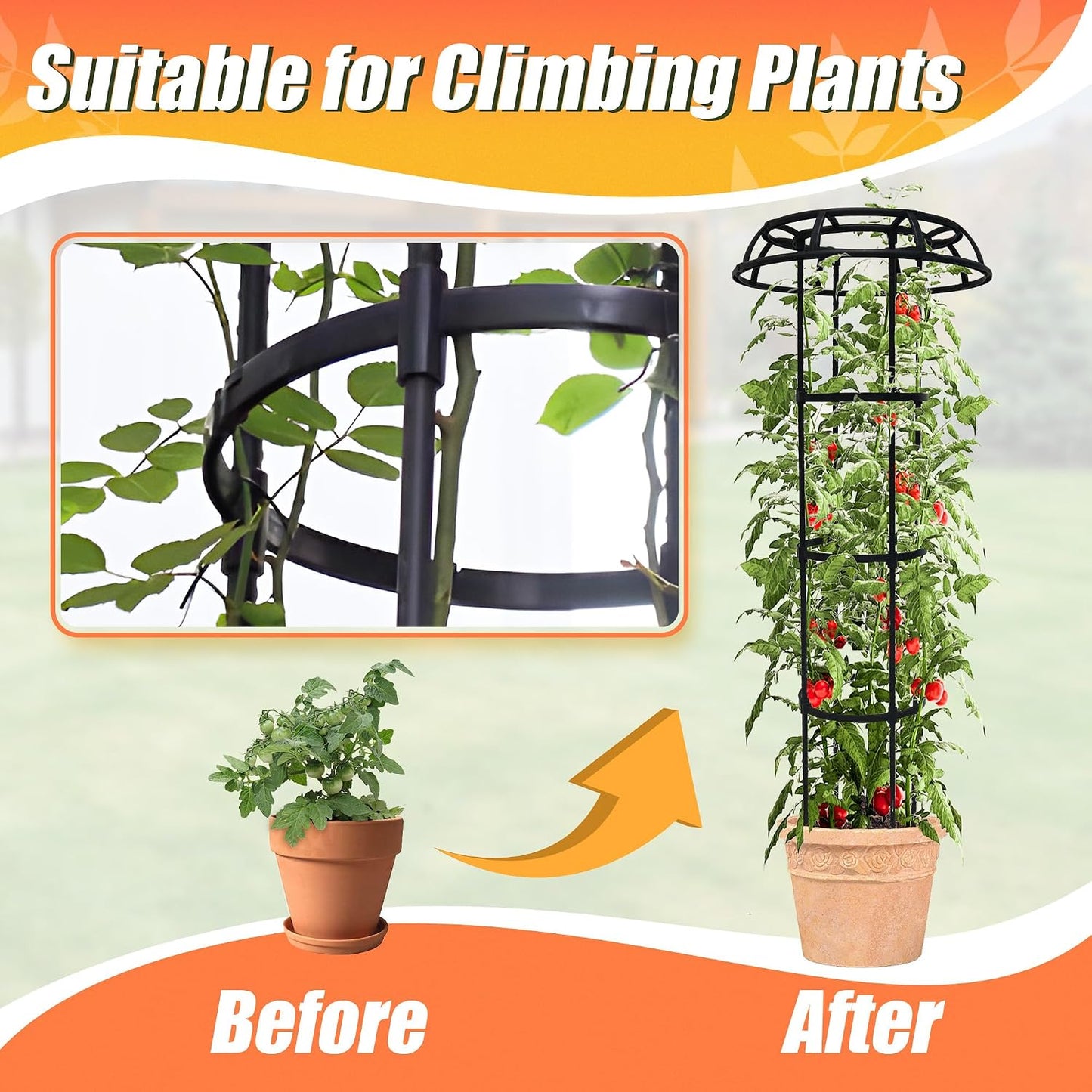 65 Inch Garden Trellis for Climbing Plants Outdoor, Mushroom Top Trellis for Potted Plants, Vines, Roses, Clematis, and