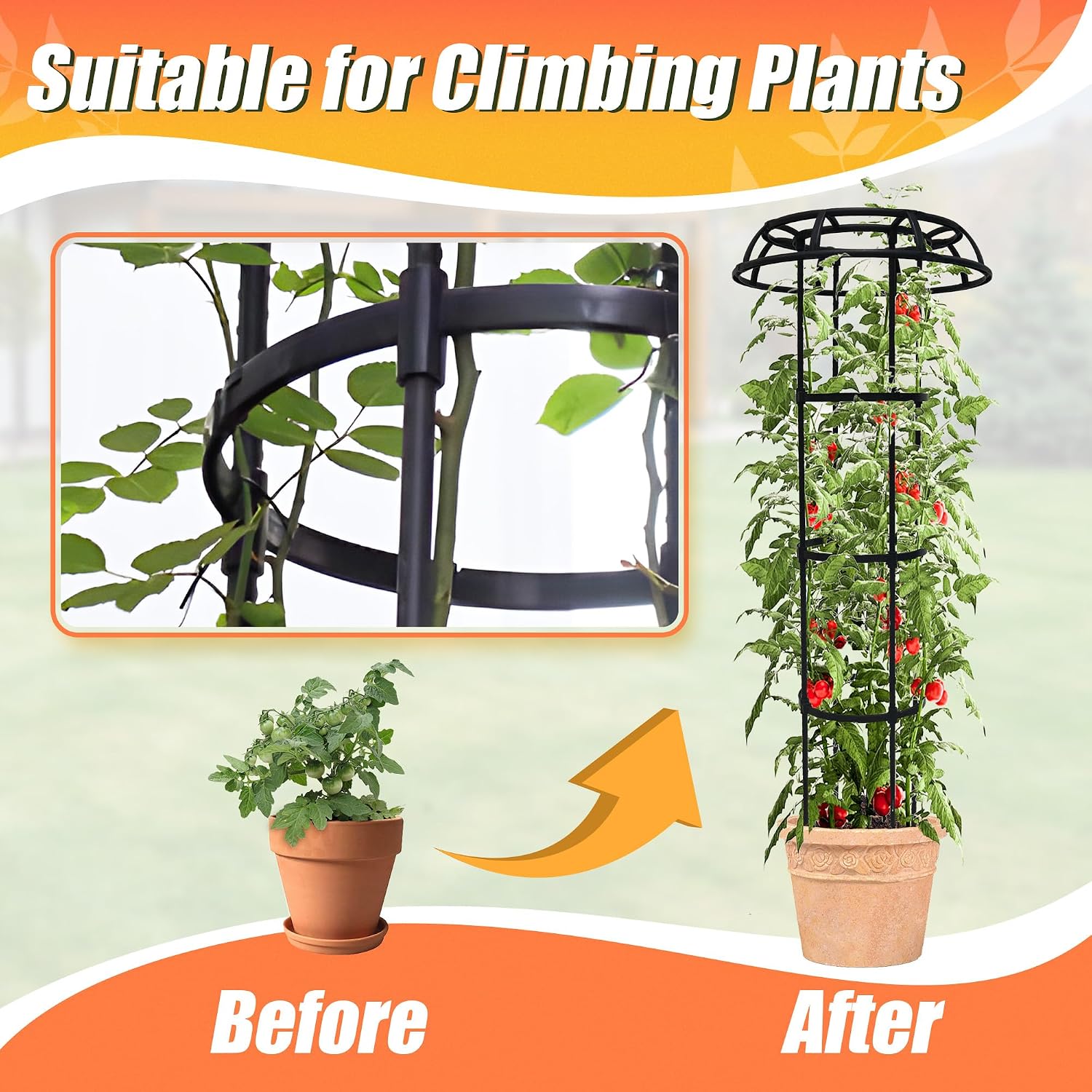 65 Inch Garden Trellis for Climbing Plants Outdoor, Mushroom Top Trellis for Potted Plants, Vines, Roses, Clematis, and