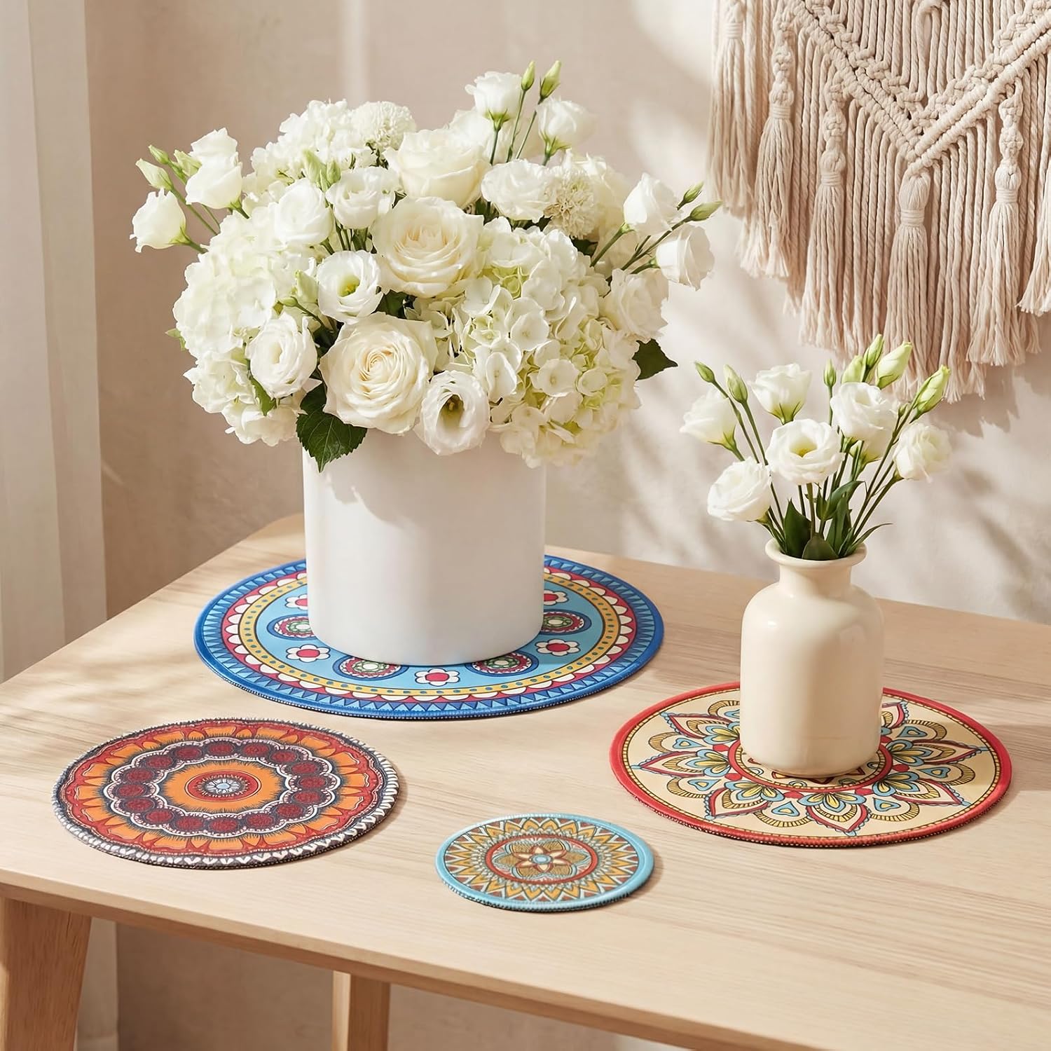 Boho Plant Pot Mat 4 Size 9.84" 7.87" 5.9" 3.94" Rubber Absorbent Non Slip Pot House / Set of 8