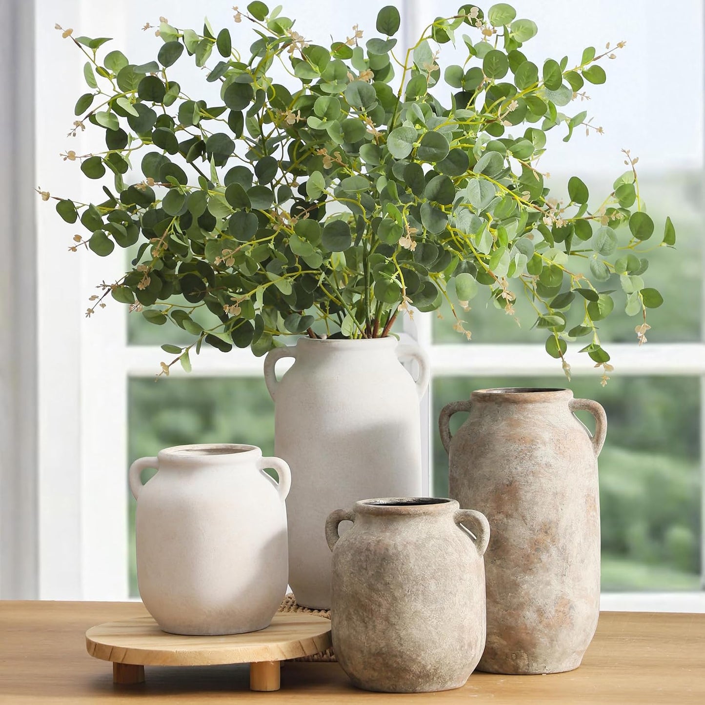 Tall Ceramic Farmhouse Rustic Table Vases / 12" Rustic / White / 12 Inch
