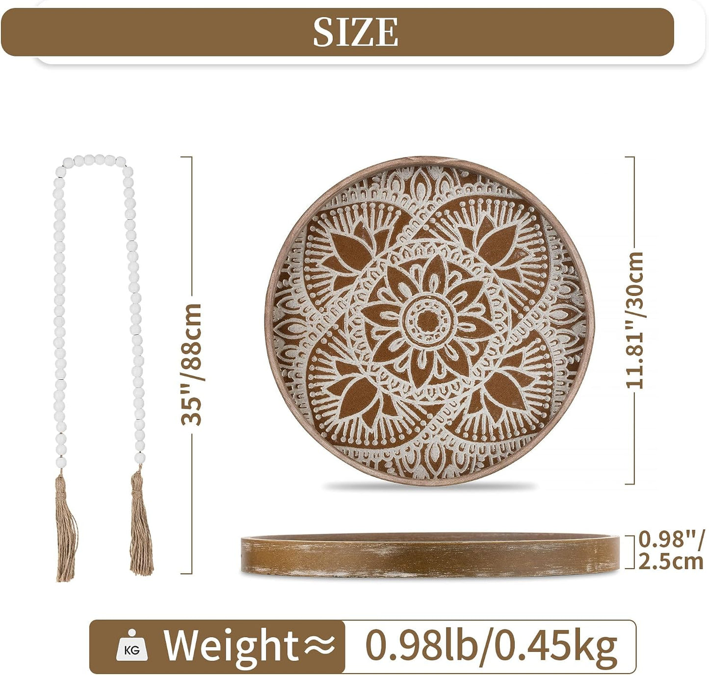 Boho Bead Garland / 11.8 x 11.8 x 0.98 / Lotus Brown + Bead Garland / Set of 2