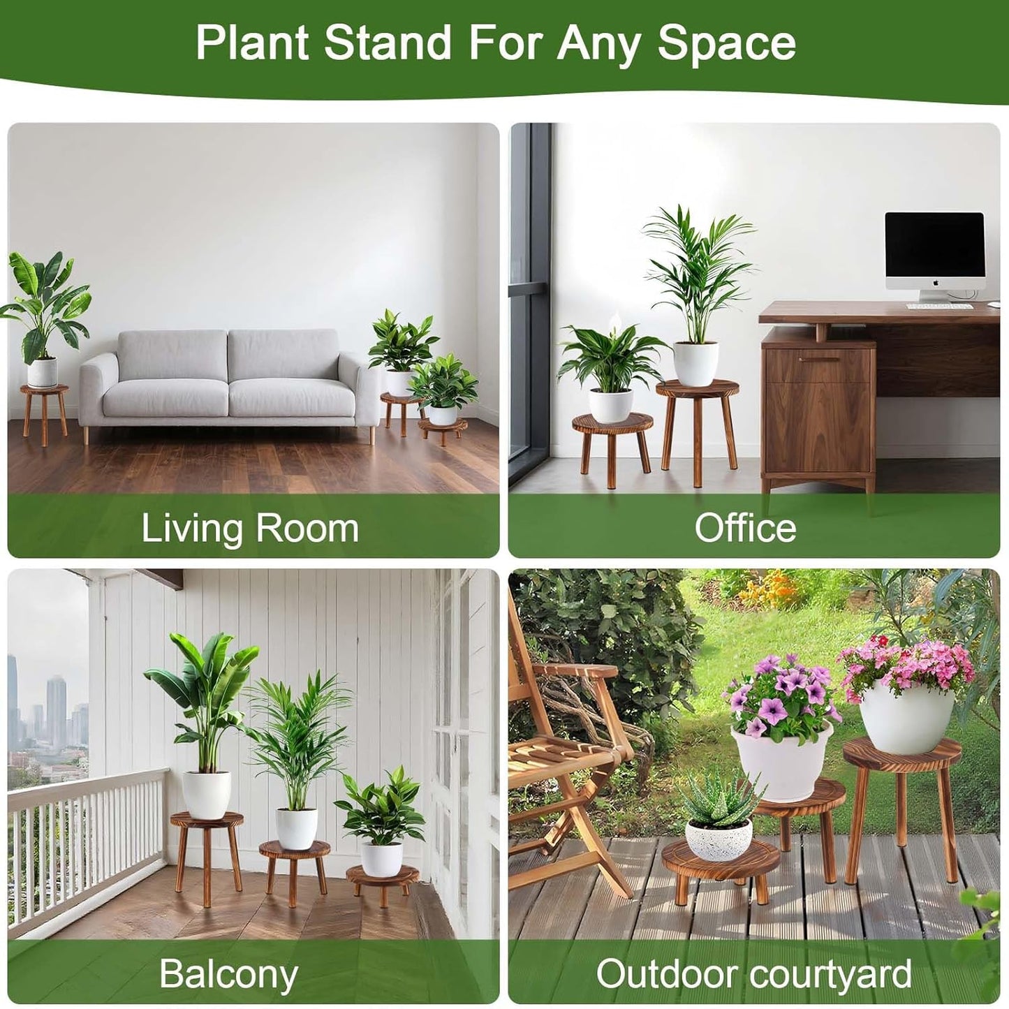 Wood Plant Stands Indoor Outdoor / 1tier-3set / 11 Inch / Set of 3