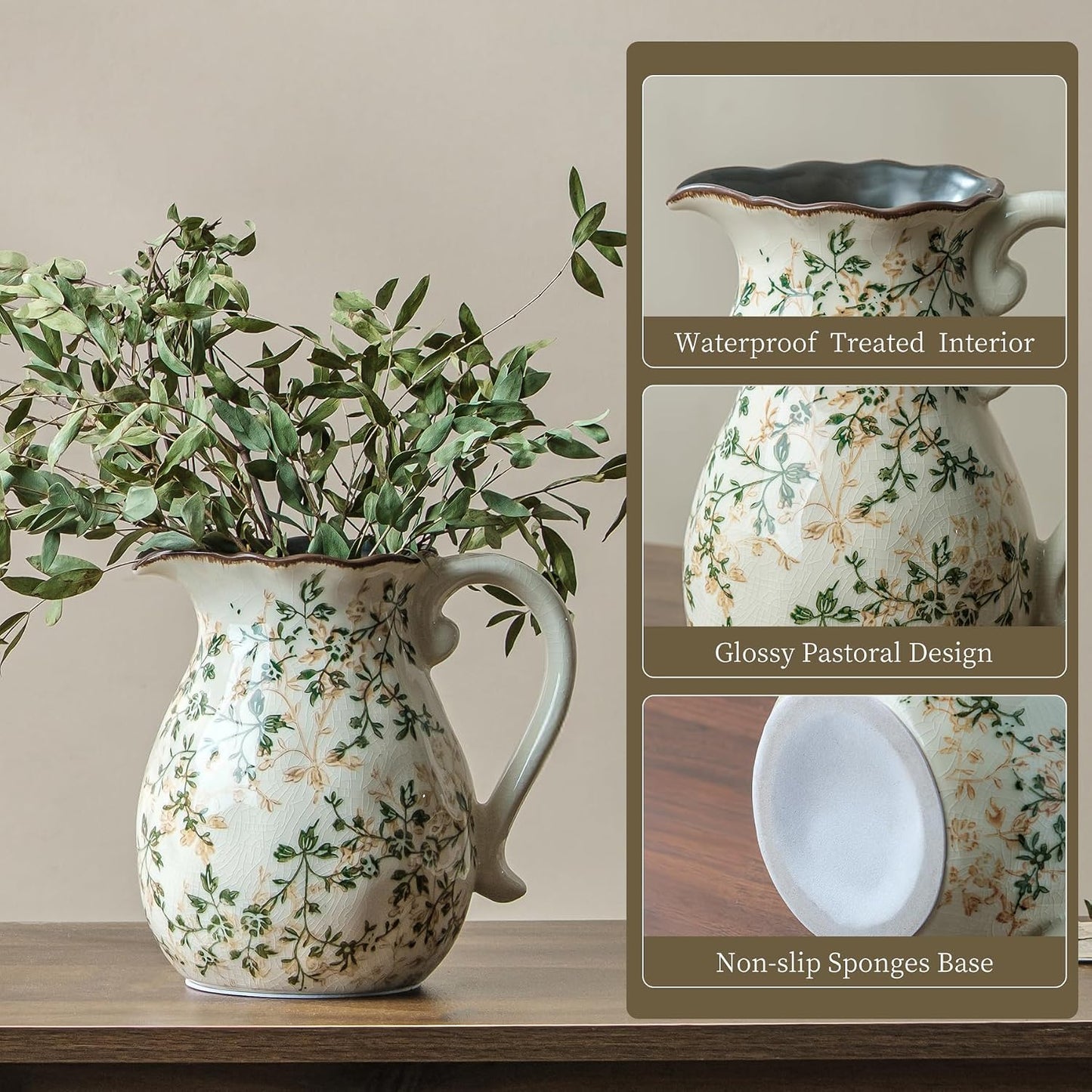 Ceramic Flower Vase / 01-green and Beige