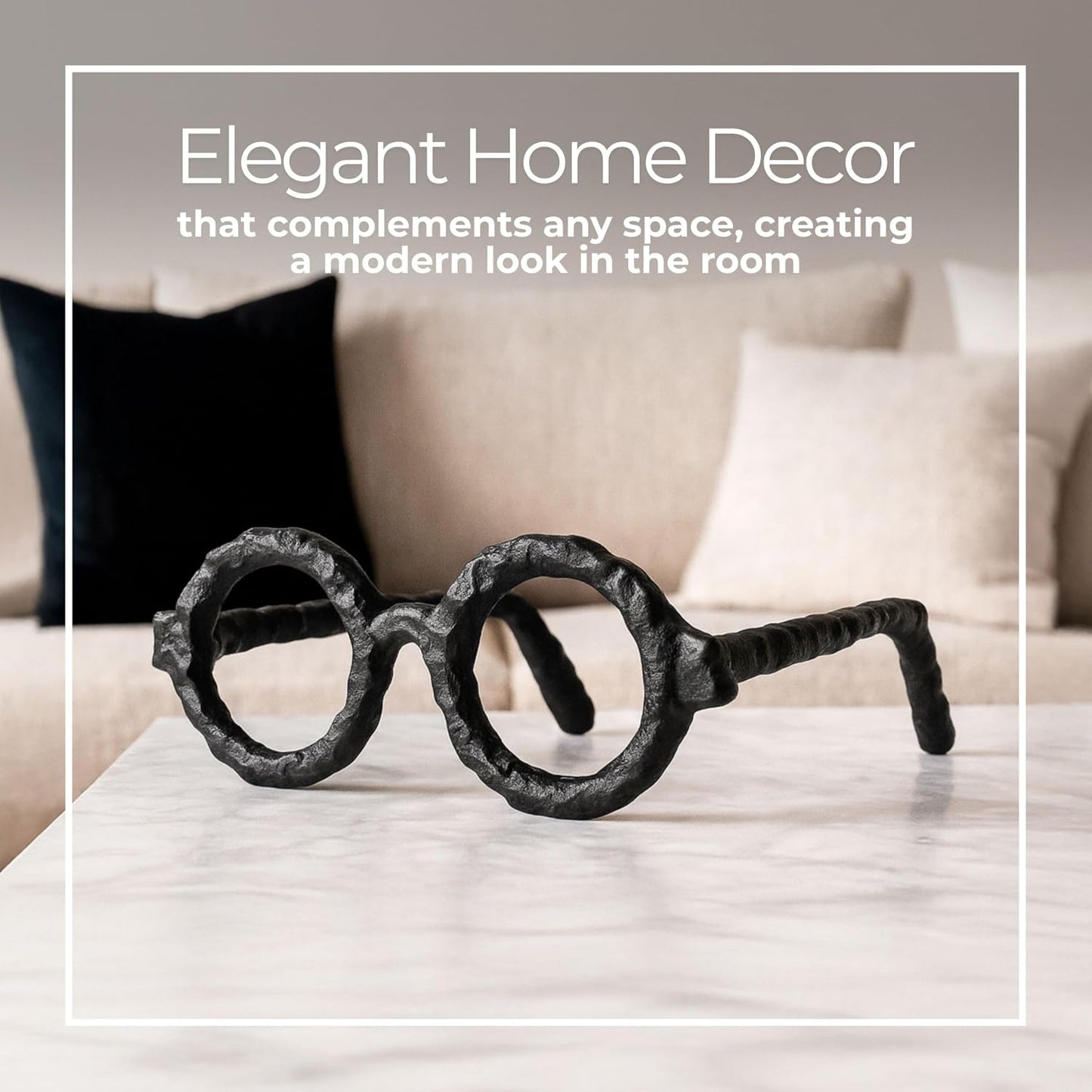Modern Decorative Glasses Sculpture Figurine / Black Round / 3" H