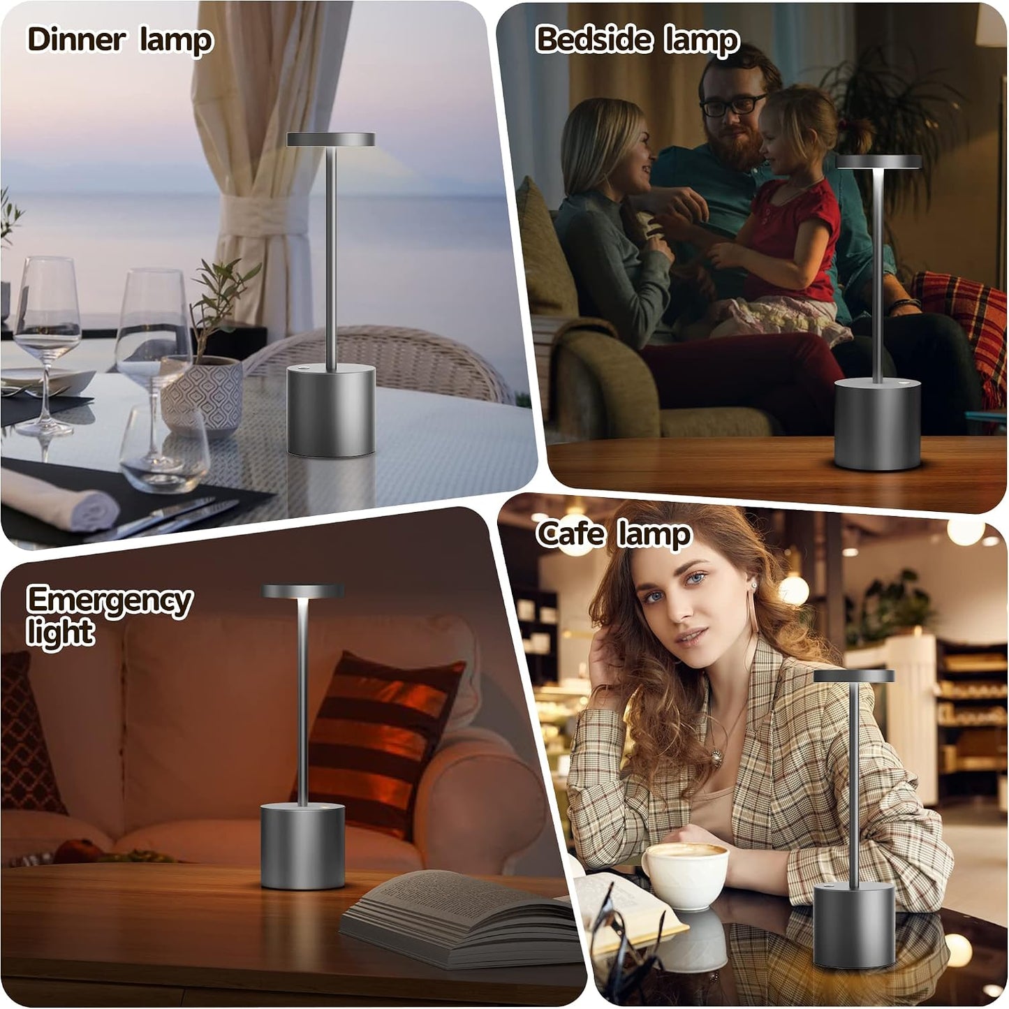2Pack Cordless Table Lamp, Rechargeable LED Battery 5000mAh Metal USB Portable Powered Desk Lamp, 3 Levels Brightness