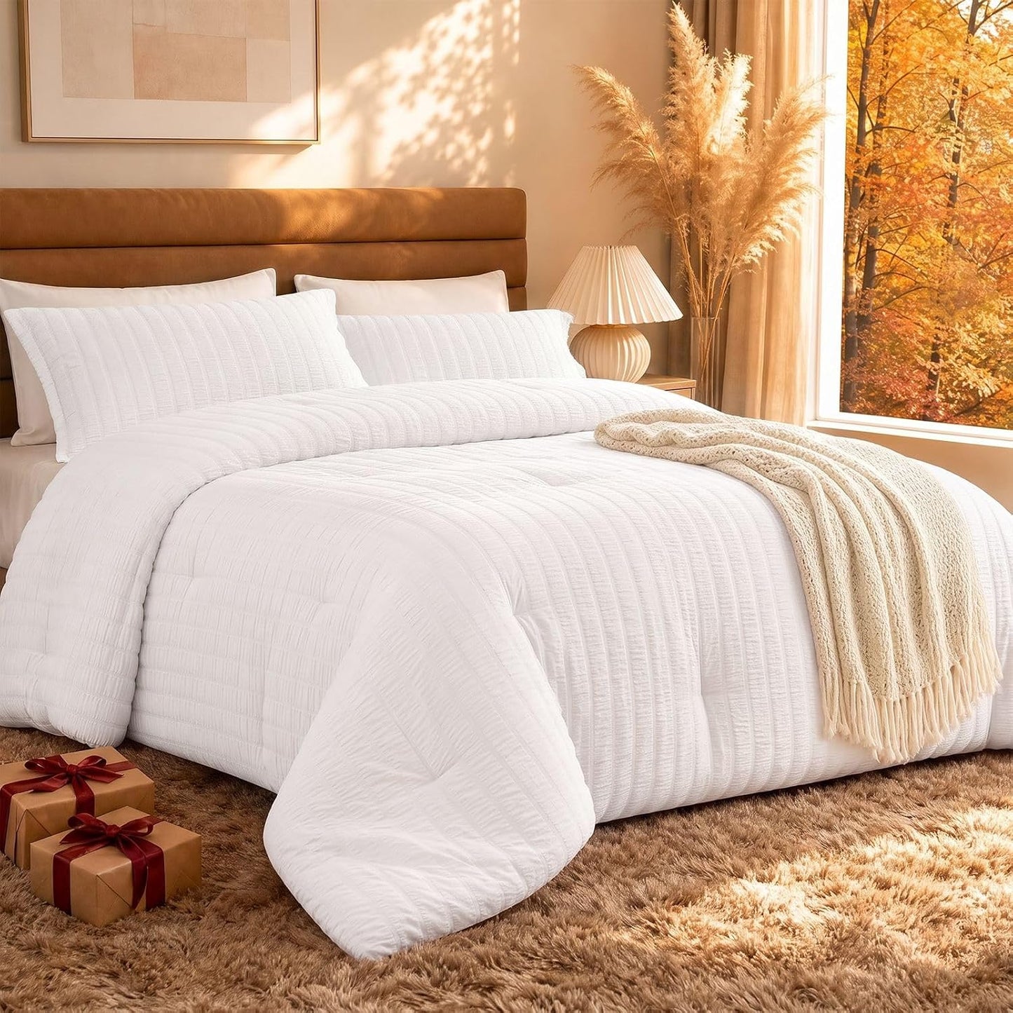 Bedsure Tufted Boho Comforter Set King Size - Yellow Boho Bed Set, GentleSoft™ 3 Pieces Farmhouse-Style Embroidery