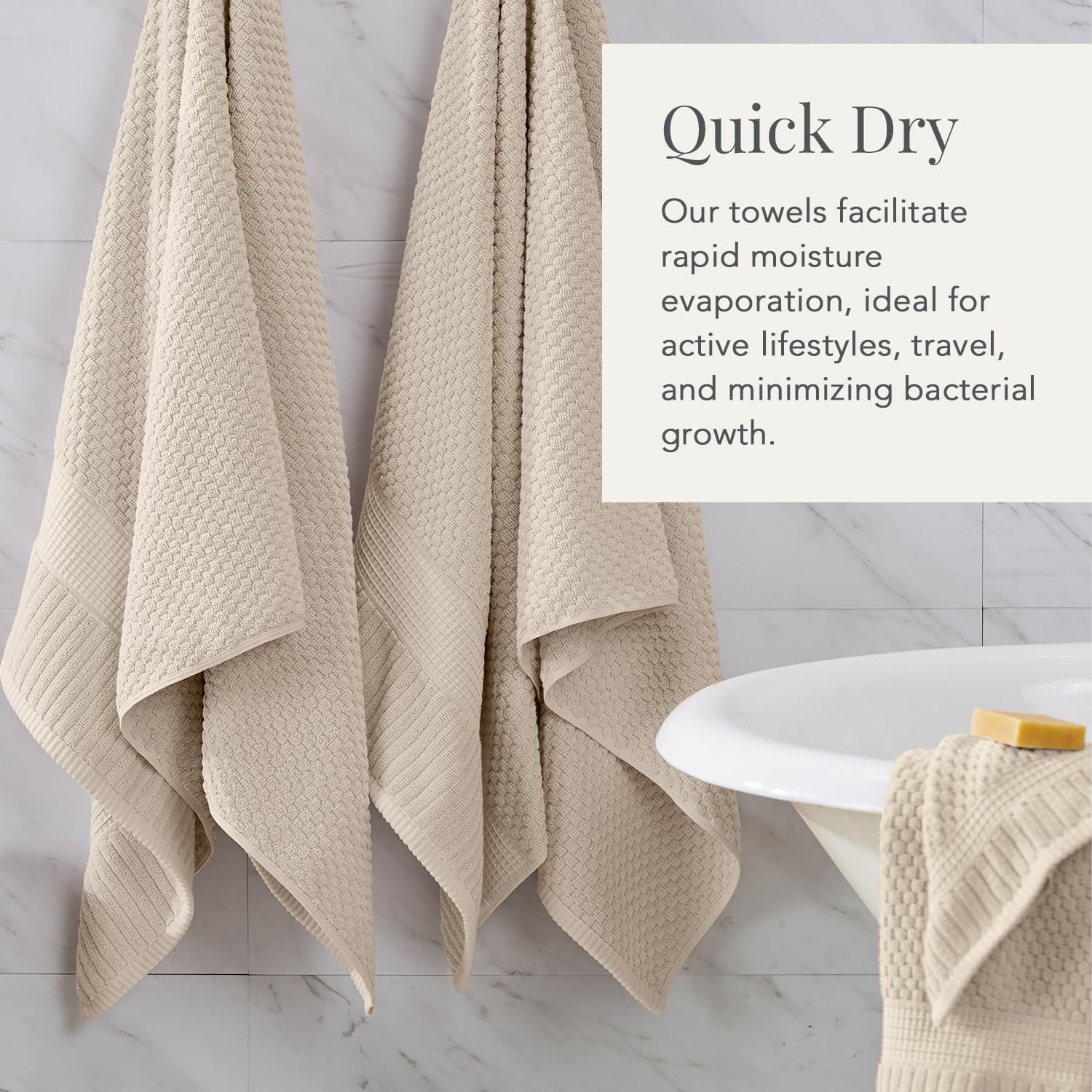 NY Loft 100% Cotton 4-Pack Bath Towel Set | Sand | Oeko-TEX | Quick-Dry | Four 30" x 52" Bath Towels | Super Absorbent