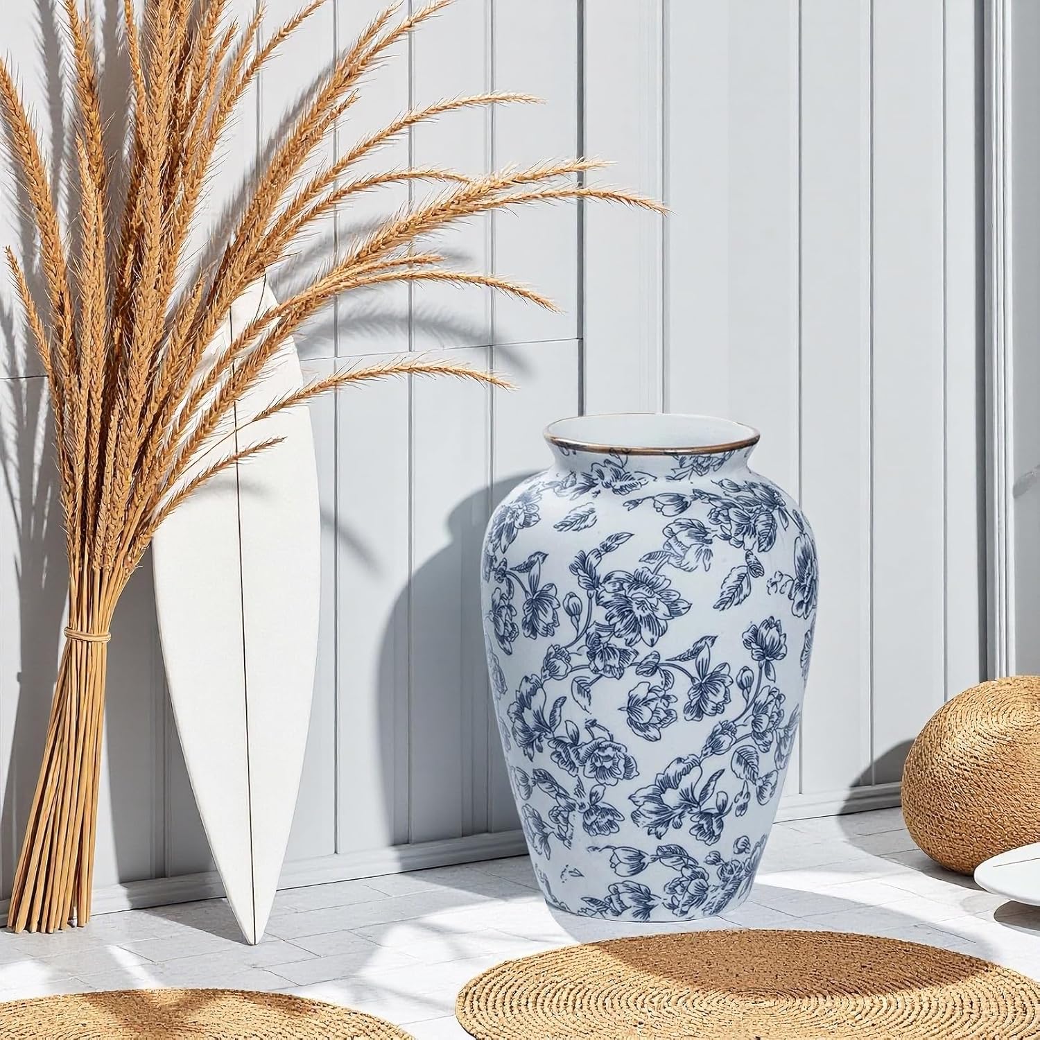 Vintage Ceramic vase / Blue and White / 9 Inch