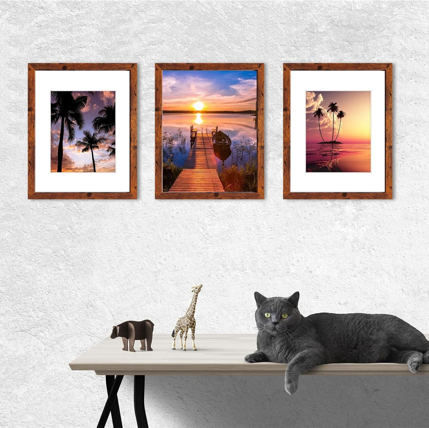 SESEAT 11x14 Picture Frames Display Pictures 8x10 With mat or 11x14 Prints Without Mat,Wall Mounting,Brown,6PCS