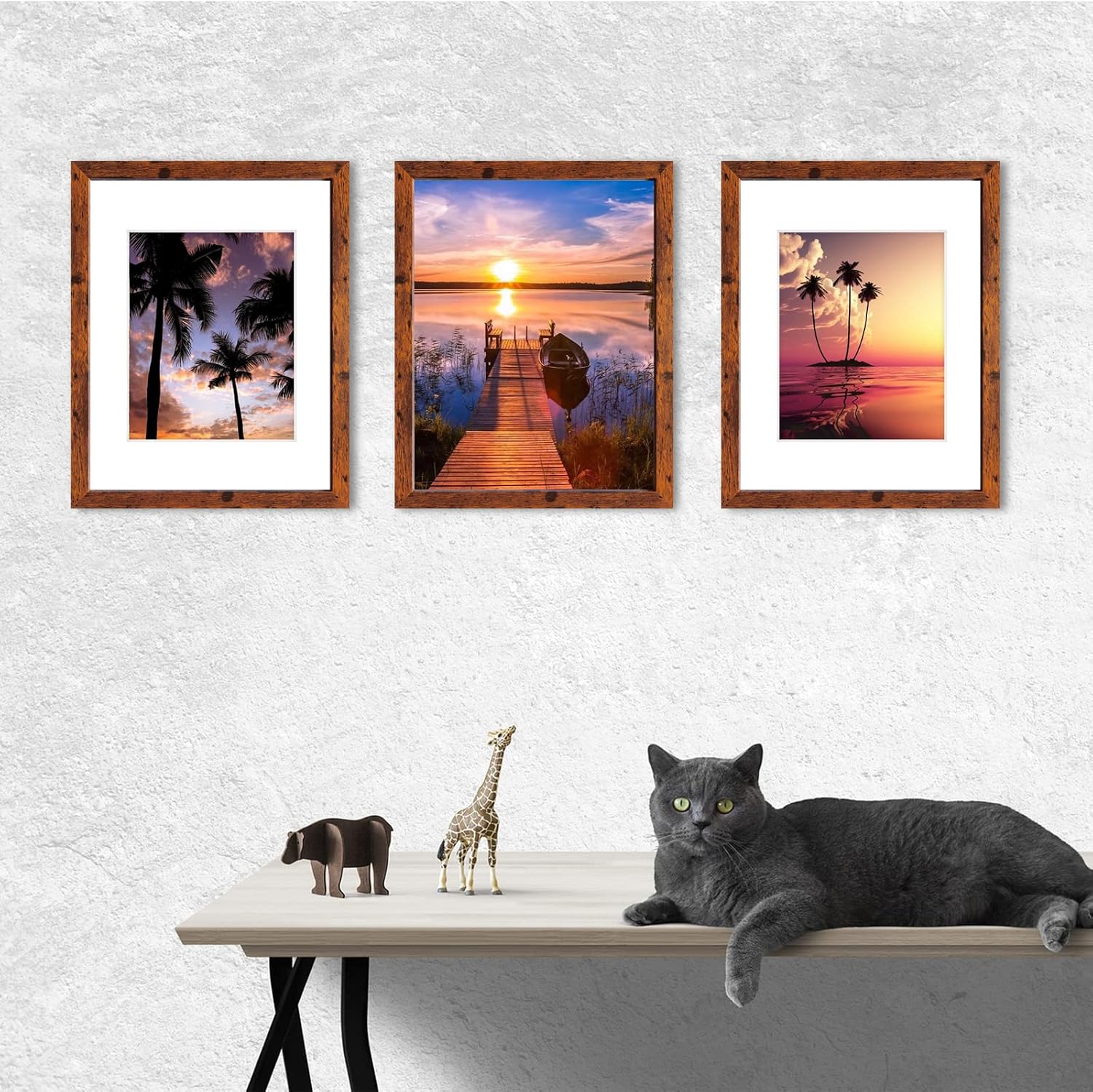 SESEAT 11x14 Picture Frames Display Pictures 8x10 With mat or 11x14 Prints Without Mat,Wall Mounting,Brown,6PCS