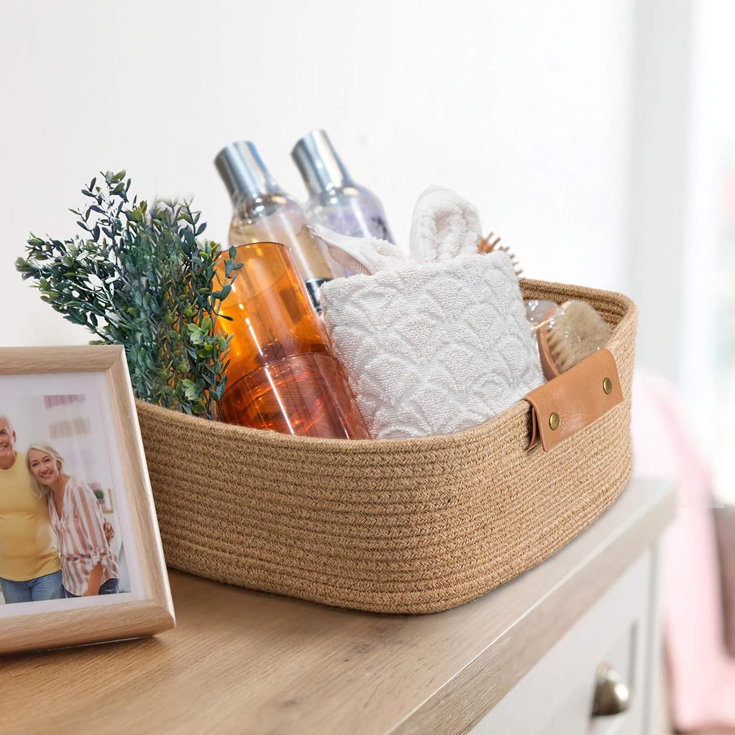 Rectangle Rope Woven Basket / Jute / 14.5 x 13 x 6