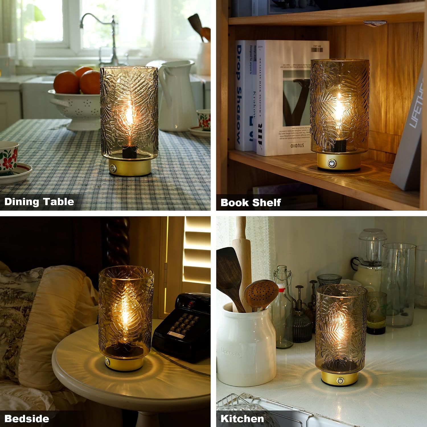 ULAROOM Cordless Lamps Rechargeable Battery Operated lamp,Glass Table Lamp Remote Control-Dimmable Brightness Touch