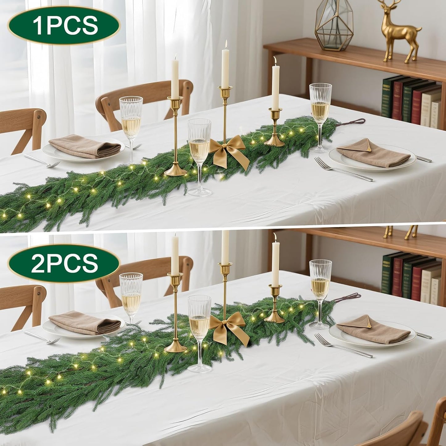Hananona 2Pcs 6Ft Artificial Norfolk Pine Garlands, Real Touch Winter Pine Garland, Green Artificial Greenery Garland