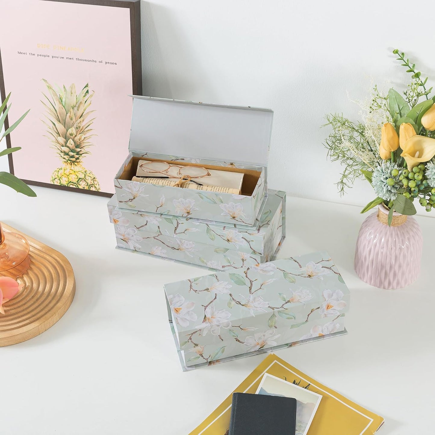 Cardboard Boxes / Decorative Storage Boxes / Ethereal Blossom / Set of 3