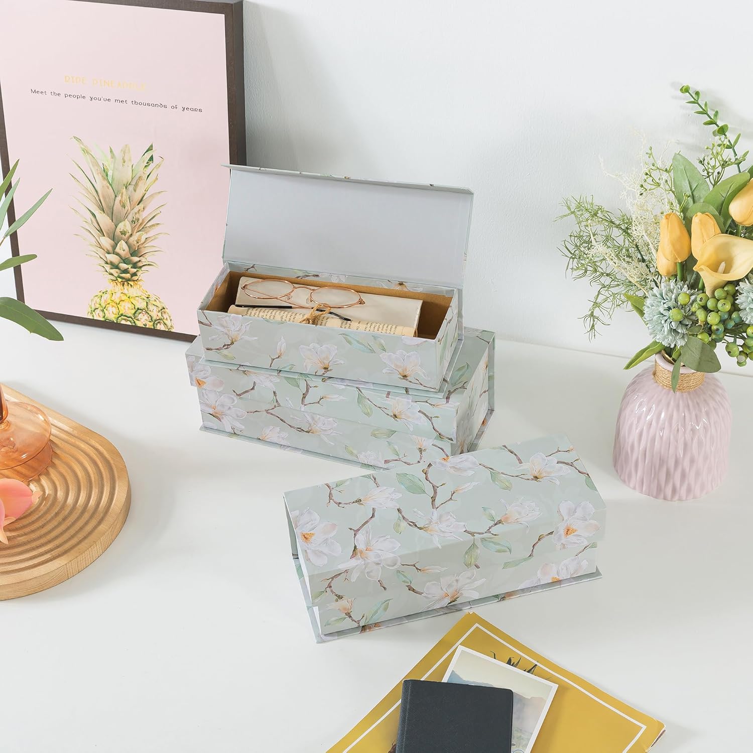 Cardboard Boxes / Decorative Storage Boxes / Ethereal Blossom / Set of 3