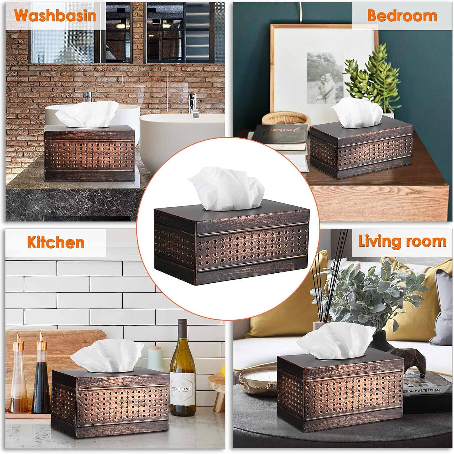 Tissue Box Cover Sturdy Galvanized Iron Rectangular Tissue Box / Large