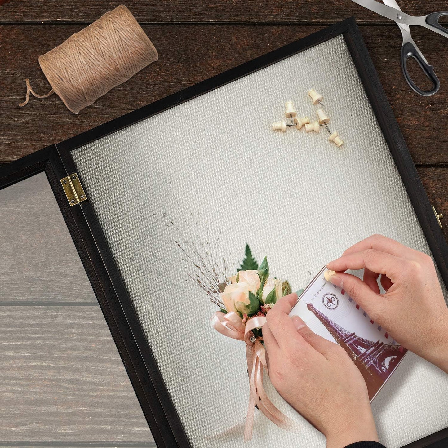 TJ.MOREE Large Shadow Box 13x16 Flowers Display Case Wooden Picture Frame | Fits 12x15.6 Inserts with Linen Back Rustic