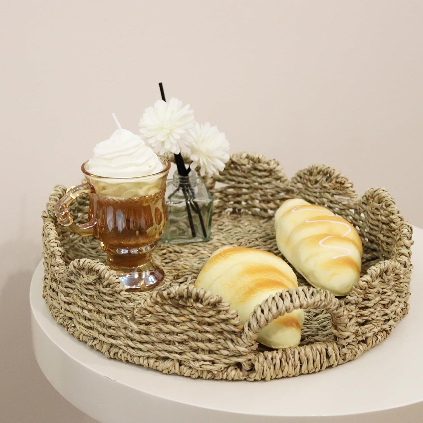 Scalloped Tray / Woven Tray for Ottoman / Seagrass