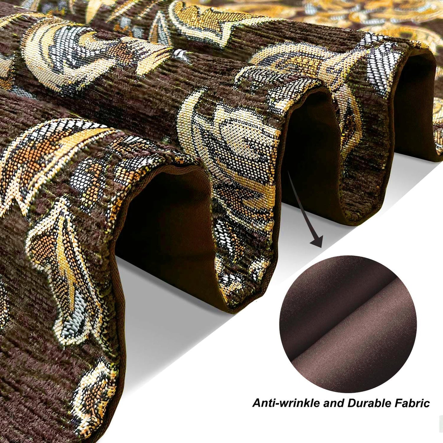 Sophisticated Jacquard Dark Brown Chenille Table Runner 84 inches Long | with Bling Gold Embroidered,Decor for Dark