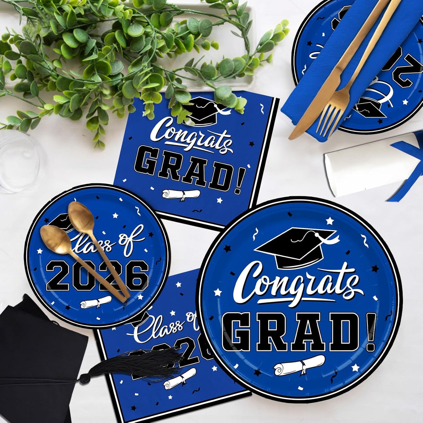 Graduation decorations 2026 Graduation Plates and Napkins Disposable Paper Plates Luncheon / Blue